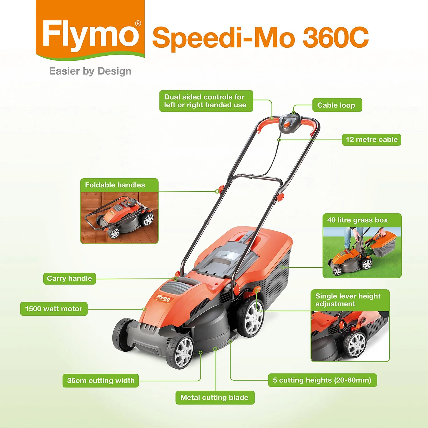 Flymo 1500W Speedi Mo 360C Electric Lawn Mower - 36cm - Image 3